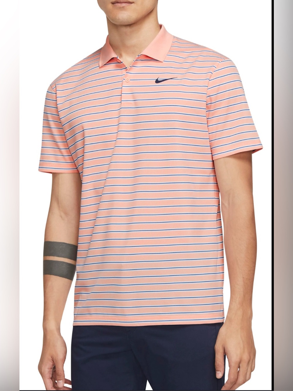 Nike Men's Victory Dri-Fit Golf Polo Shirt Artic Orange Striped,Size Small NWOT